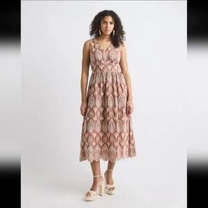 Like New RW&CO V-Neck Maxi Eyelet Dress Rust Brown XL